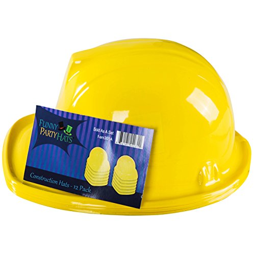 Funny Party Hats Yellow Construction Hat For Adults - 12 Plastic Builder Hats #TOP4