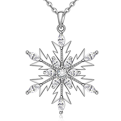 Christmas Snowflake Pendant Necklace For Women Girls Sterling Silver Holiday Frozen Necklace Charm White Crystals Snow Flake Jewelry Xmas Gifts #TOP29