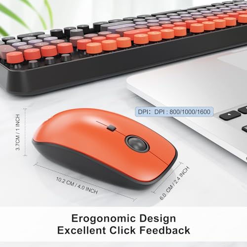 Image of Wireless Keyboard and Mouse Combo, 2.4G USB Cordless Round Keyboard and Mouse for Laptop Computer TV (102 Keys Black Orange)