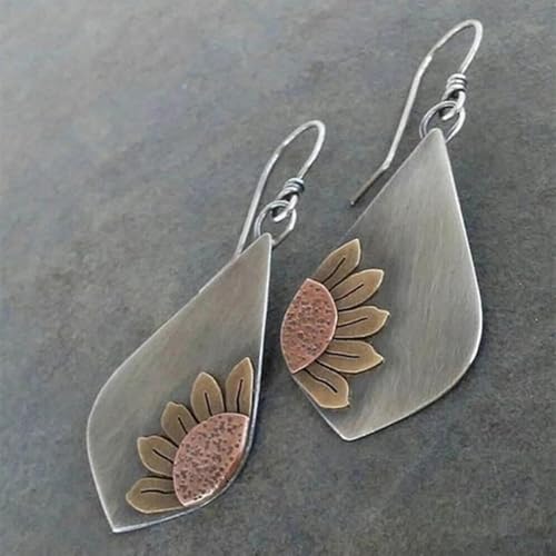 Boho Earrings, Statement Earrings, Teardrop Sunflower Earrings, Dangle Ethnic Earrings for Women, Handmade Bohemian Trendy Boho Vintage Jewelry3