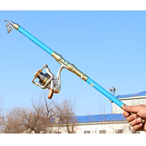 YAZHUANG8 Angelrute für Kinder Blau Teleskop tragbar Angelrute Kit Carbon-Faser-Fischerei-Pole und Reel Combo for Angler… – Bild 8