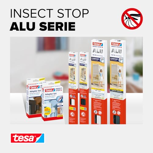 tesa Insect Stop ALU Comfort Fliegengitter für Türen - Insektengitter mit Aluminium-Rahmen & Clear View - Tür Insektenschutz - Anthrazit, 100 cm x 220 cm