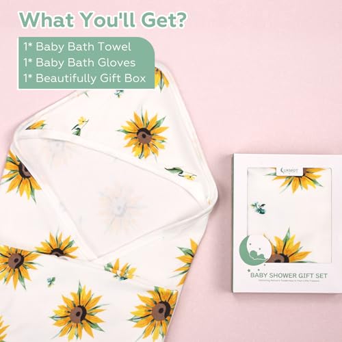 Image of Hooded Baby Towel for Newborn - Viscose Derived from Bamboo, Toddler Bath Towel and Glove Set Perfect Shower Gifts for Boys and Girls, 28 inchx28 inch Inch (Sunflower)