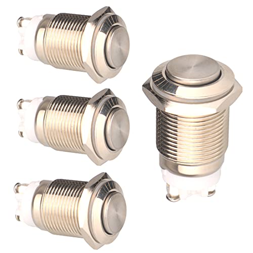 Gebildet 4pcs 16mm 5A/12V/24V/125V/250V Verrouillage Interrupteur à Bouton Poussoir à Vis en Acier Inoxydable Interrupteur Etanche à l'eau (Haute Tête)
