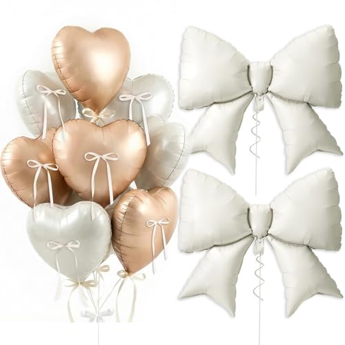 Set De Globos Corazón Y Lazos Para Fiesta Globos Champagne Crema, Decoración Boda, Cumpleaños, Baby Shower, Bautizo Champán Crema
