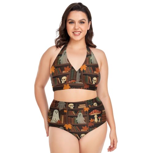 Maillot de bain taille haute femme gainant à imprimé original fantômes