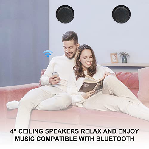 Herdio 4 Inches 320W Ceiling Bluetooth Speakers, 2 Way Flush Mount Ceiling Speakers For Bathroom Kitchen Home Theater, Covered Porches (Black, 4 Speakers) #TOP2