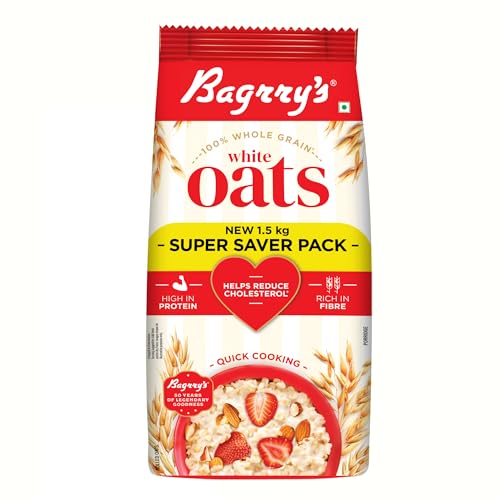 Image of Bagrry's White Oats 1.5kg | Instant Breakfast Cereal | Premium Whole Grain | High Fibre & Protein | Non-GMO & No Added Preservatives | Supports Weight Management & Heart Health | Healthy & Natural | Instant Oats
