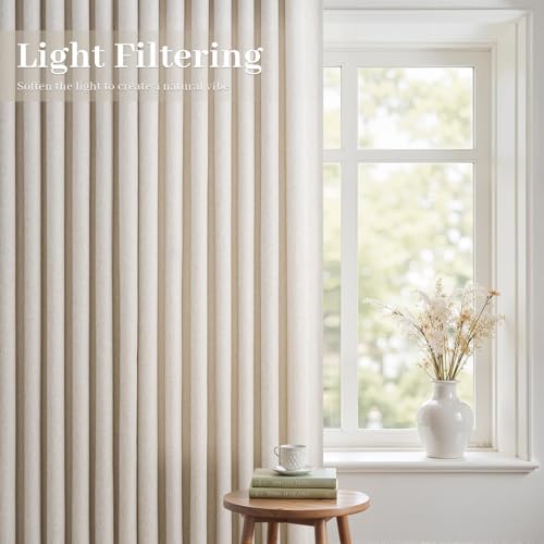 Natural Pinch Pleated Linen Curtains 92 Inches Long for Living Dining Room Bedroom Thick Linen Pinch Pleat with Hooks Rings Back Tab Light Filtering Boho Farmhouse Semi Sheer 92 Inch Curtain by Drapenova - Image 4
