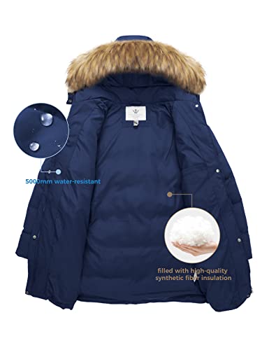 Wenven Women's Winter Puffer Coat Quilted Parka Jacket With Fur Hood (Blue, L) #TOP4