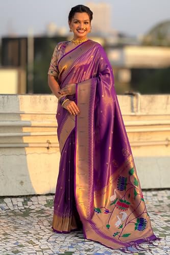 Image of SGF11 Women's Paithani Soft Lichi Silk Kanjivaram Sarees With Blouse Piece