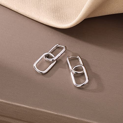 Reffeer 925 Sterling Silver Link Chain Earrings Hoop for Women Teens U Hoop Earrings Minimalist Huggie Drop Earrings4