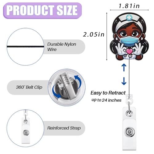 Cute Black Girl Badge Reel Retractable for African American Nurse Nursing RN LPN & Medical Assistant | Funny Black Girl Nurse ID Badge Holder with Alligator Clip & 24” Durable Nylon Cord | Acrylic