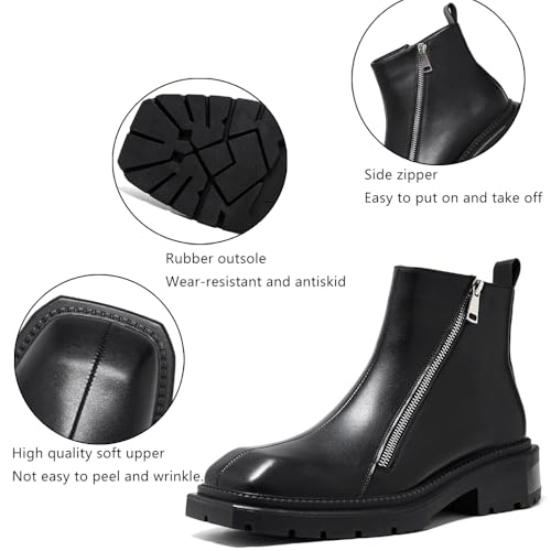 Men Polished Leather Platform Square Chukka Ankle Boots With Side Zipper Comfortable Fashion Chunky Block Heel Lug Sole Non Slip Chelsea Business Boot For Party Formal Work2