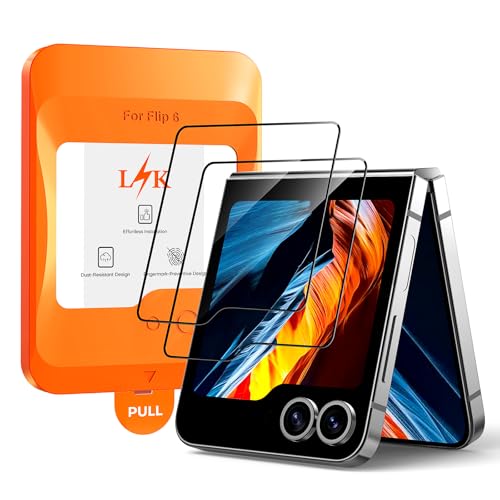 LϟK Protectores de pantalla para Samsung Galaxy Z Flip 6, con 2 Packs Protectores de Cristal Templado Samsung Galaxy Z Flip 6 y 1 Marco de Montaje Auxiliar, Sin Burbujas, Anti-Rayado, Doble Protección
