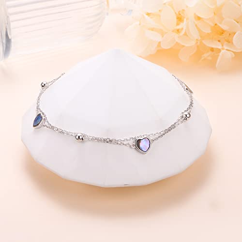 Image of Ladytree S925 Sterling Silver Boho Beach Double Layer Anklets Bracelet for Women Adjustable 9 to 11 inches