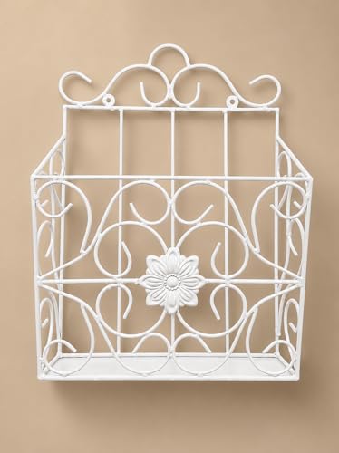 Image of Wall Mounted Hanging File & Magazine Holder - Metal Organizer for Newspapers, Documents & Office Storage | Decorative Rack for Home & Workspace 39x26x10 cm. (White)