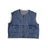 [Liry Showfoevng] 子供服専門店 ベスト キッズ デニム トップス ノースリーブ 前開き ポケット付き 女の子 男の子 子供服 ゆったり 薄手 カジュアル お出かけ 普段着 春 夏 秋 1～8歳 90 100 110 120 130cm