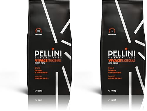 Pellini N.82 Vivace, Caffè in Grani per Espresso 1 kg, Miscela Classica Arabica e Robusta dal Gusto Deciso e Bilanciato, Caffè in Chicchi a Tostatura Media (Confezione da 2)