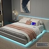 SAFONUS Base Cama King Size Flotante - con Luces LED Ajustables, Regleta de enchufes con USB, Plataforma de Metal con...