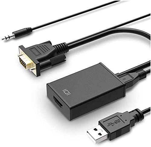 VGA to HDMI Adapter,1080P VGA Input to HDMI Output Converter with 3.5mm Audio Output and USB Charging Cable for Connecting Computer, Laptop, PC to HDTV, Monitor, Projector