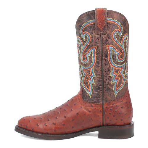 Image of Dingo Mens Ranger Leather Ostrich Print Round Toe Casual Boots Mid Calf