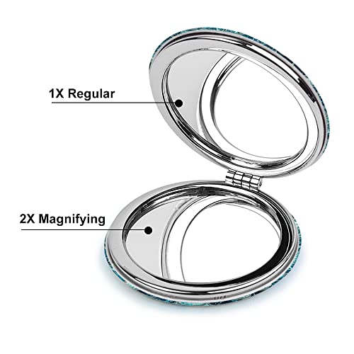 Wirester Round Foldable Pu Leather Compact Pocket Purse Makeup Mirror, Dual Sided Travel Mirror With 2X 1X Magnification - Mermaid Scales Blue Wave #TOP2