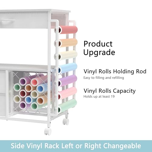 Image of VENNQD Storage cart Compatible with Cricut Machines Stand Cutting Machine Stand with Drawers and Vinyl Roll Holder Rolling Craft Cabinet Table for Cricut Craft Workstation for cart Craft Room (White)