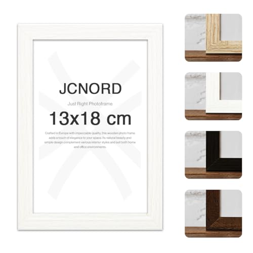 JCNORD Weißer MDF Holz Bilderrahmen 13x18 cm mit bruchsicherem Acrylglas |...