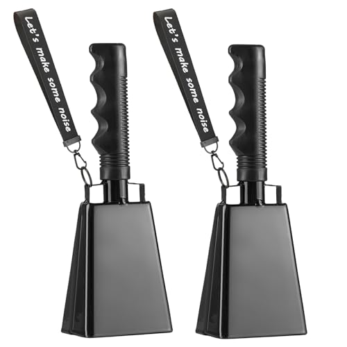 Cow Bells with Wrist Strap - Cowbell with Handle 2pcs, Customizable Cowbells for Sporting Events, for Football Games,Chimes, Percussion, Musical Instruments, Call Bell, Farm Ranch (black)