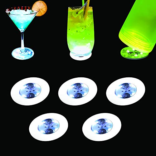 Neo LOONS 5 Pcs White LED Light up Coaster LED Bar Coaster Bottle Light Sticker for Birthday Wedding Christmas Party Decorations