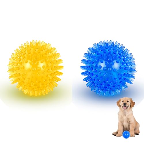 GWAWG 2 pièces grincement Chien Boule Jouet Indestructible mâcher Spike Ball Caoutchouc TPR Jeter Jouet pour Chiot Nettoyage des Dents et de la Formation Flottant Piscine Jouet Lancer Balle