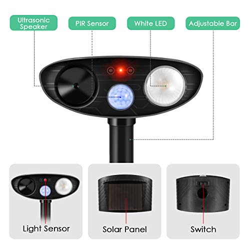 Clever sprouts Dog Cat Repellent, Ultrasonic Animal Repellent with Motion Sensor and Flashing Lights Outdoor Solar Powered Waterproof Farm Garden Yard Repellent, Cats, Dogs, Foxes, Birds, Skunks, Rod