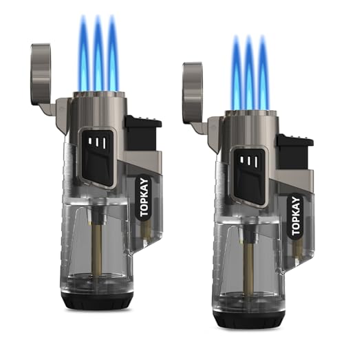 Torch Lighter, Cigar Lighter, Triple Jet Flame Torch Lighters, Windproof Butane Refillable Gas Torch Lighters with a Gift Box, 2 Pack (Without Gas)