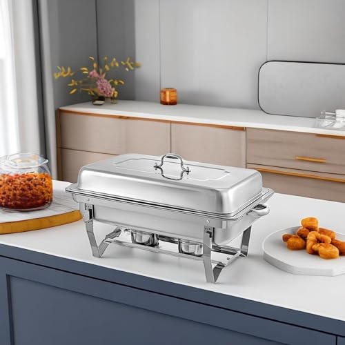Chafing Dish Buffet Set - 4 Pack, 8 Quart Stainless Steel Chafer Buffet Servers and Warmers Set with Folding Frame for Weddings, Parties, Banquets, and Catering Events - Image 7