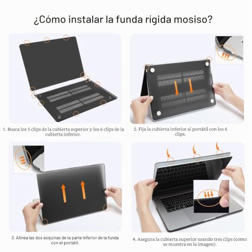 Funda MacBook Air 15 negra con protector de pantalla y bolsa puffy para modelos M2 a M5 6