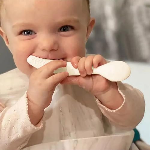 Meleni Baby 4'lü Silikon Beslenme Seti - Silikon Mama Önlüğü Kulplu Bardak Vakum Tabanlı Tabak Mama Kaşığı Krem - Görsel 7