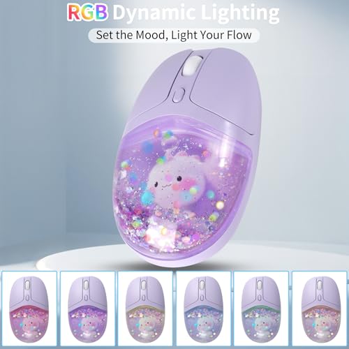 Image of Bluetooth Wireless Mouse,Creative Floating Cartoon Rabbit Animal Mice,RGB Backlit Rechargeable Triple Mode(Dual Bluetooth+USB) Computer Silent Mouse with USB Receiver for Laptop /MacBook /iPad /PC-Purple