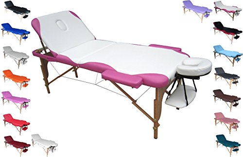 Polironeshop Massageliege Venus, tragbar und faltbar, für Massagen, Kosmetikanwendungen, Schönheitsbehandlungen, Physiotherapie, Waxing, Nageldesign, Nail Art, Maniküren und Pediküren, professionelles Massagebett Weiß / Rosa