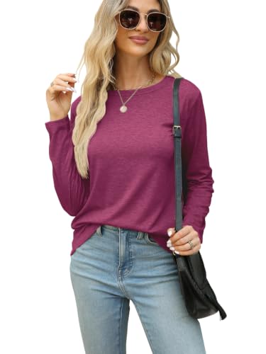 Image of Gihgoew 2 Pack Womens Tops Crewneck Soft Long Sleeve Shirts Fall Clothes Casual Tshirts Basic Tee