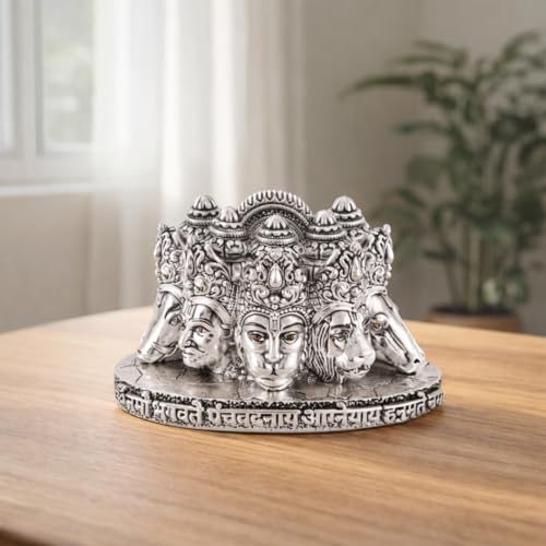 Image of Gold Art India Panchmukhi Hanuman Idol Silver Antique Finish Bust Design Decorative Murti for Home Temple, Car Dashboard, Office & Vastu Decor