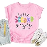 OCURHU First Day of Second Grade Shirt for Girls Funny Rainbow Graphic Tshirt 1st Day of School Gifts for Kids Apricot 7-8T