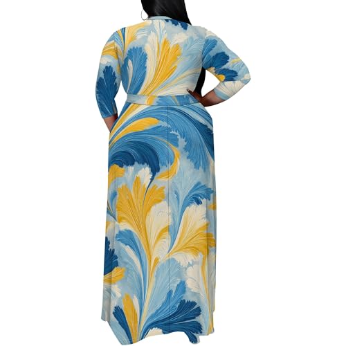 Image of SUZONANA Plus Size Maxi Dresses for Curcy Women Casual Loose 3 /4 Sleeve Long Dress with Belt