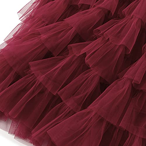 Dirholl Women's A-Line Fairy Elastic Waist Tulle Midi Skirt Tutu B Burgundy #TOP3