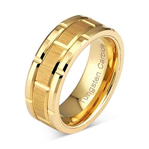 100S JEWELRY Engraved Personalized Tungsten Ring For Men Women Wedding Band Gold Brick Pattern Size 6-16