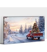 ANRUOXI Christmas Canvas Wall Art Decor, Farmhouse Red Truck Wall Art Picture Painting for Dining...