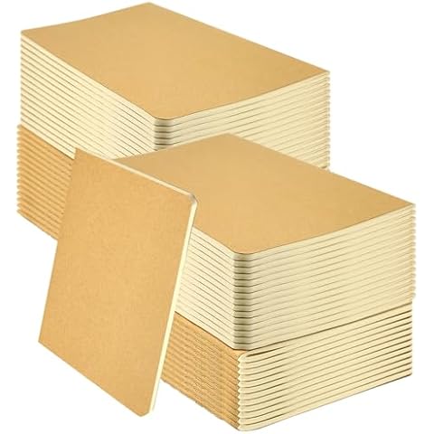 YUQILIN 100 Pack Notebooks Bulk, Journaling Kraft Notebooks 5.5 x 8.3 A5 Softcover Notebook for Travelers Students Office Writing Sketch Travel Journal Notepad with 72 Pages 36 Sheets(Brown-Lined) Cover