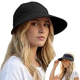 HIQIU Sonnenhut Damen Sonnenschutz Breite Krempe Visor Cap, Top Abnehmbar Kappe mit Reißverschluss Sommerhut Sonnenmütze für Golf Reisen (DE/NL/SE/PL, Alphanumerisch, Einheitsgröße, M, Schwarz)