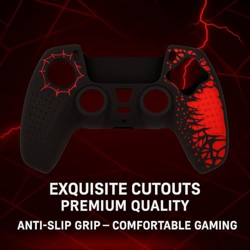 Image of DEADSKULL - Spidy Edition Protective Cover Case Compatible with PlayStation DualSense Anti-Slip PS5 Remote Skin, PS 5 Controller Accessories,Silicone Sleeves Set (Red & Black)