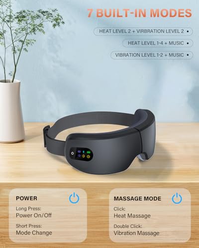 ZZR SEVEN Eye Massager with Heat, Father's Day Birthday Gifts, Massager Relieves, Bluetooth Music, Heated Sleep Mask for Strain Relief, Stye Eye, Improve Sleep (Black) — view 3
